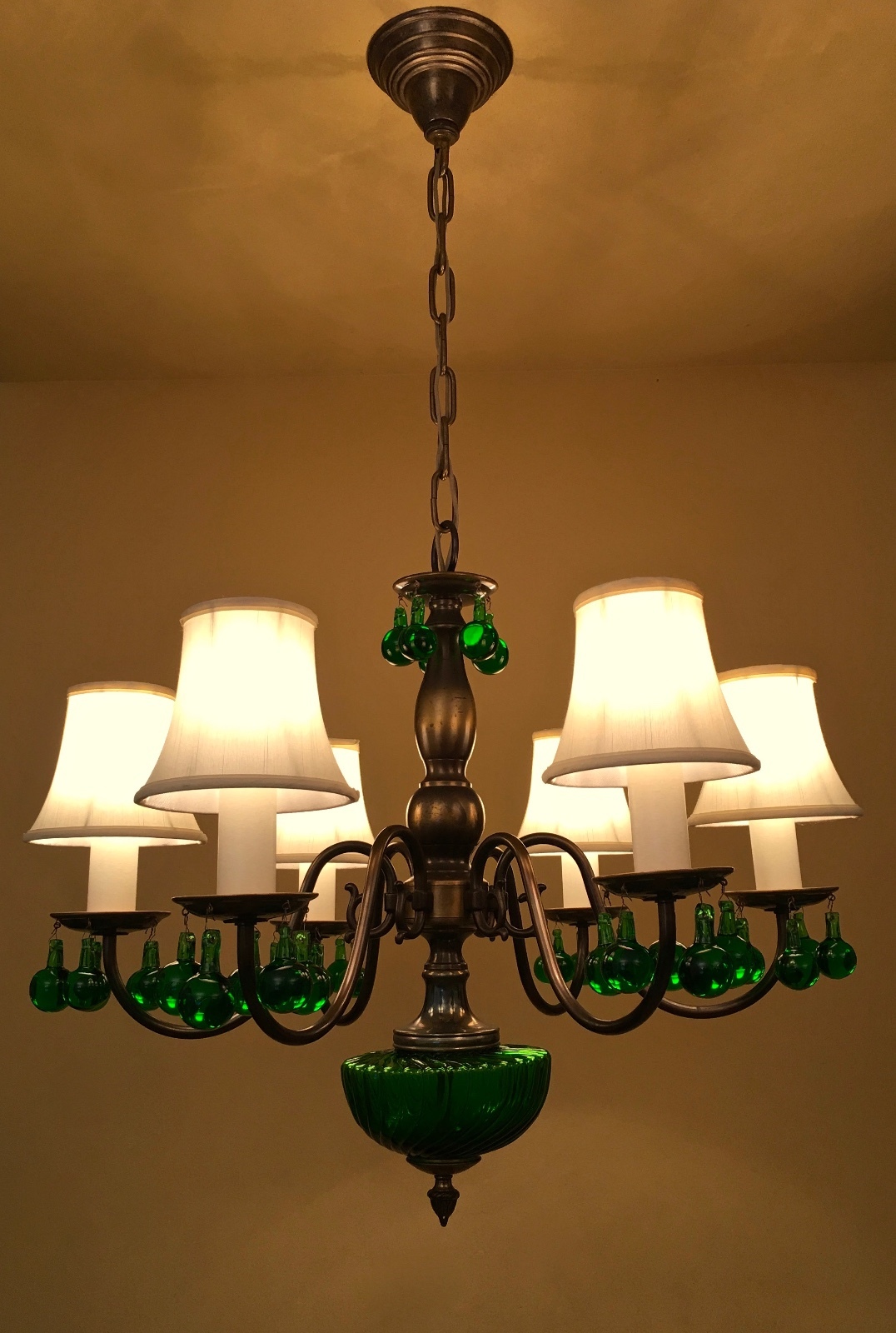 Vintage Lighting green glass 1950s chandelier