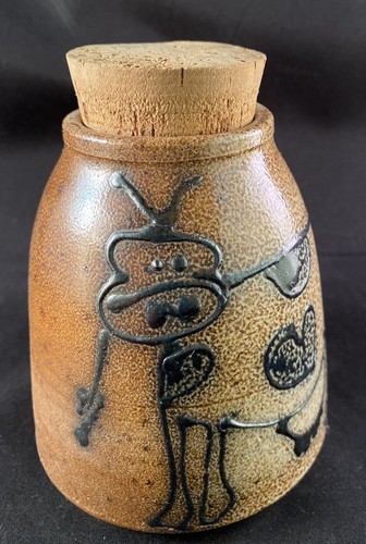 Ceramic Pottery Cow Container Jar Cork Stopper Outsider Art Studio Pottery