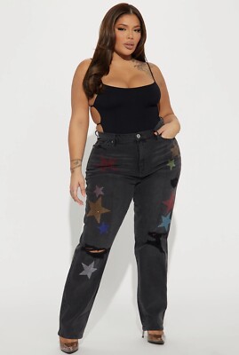 NEW Fashion Nova Women s Plus Size 22 Star Power Embellished Jeans Eras Tour