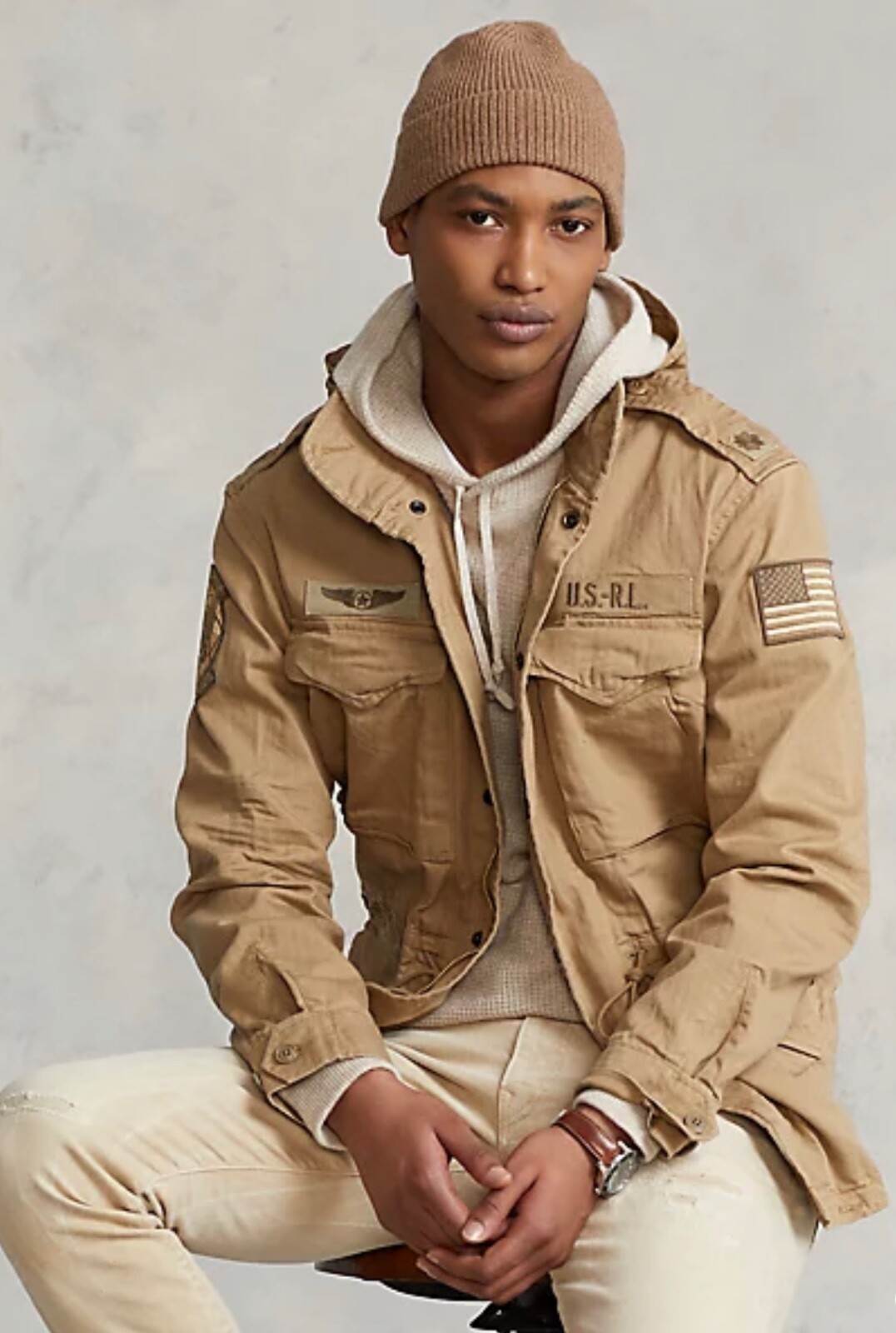 Pre-owned Polo Ralph Lauren Tan Herringbone Military Iconic Field Jacket - All Sizes In Brown