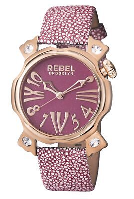 Pre-owned Rebel Women's Rb104-8081 Coney Island Rose-gold Ip Violet Leather Wristwatch
