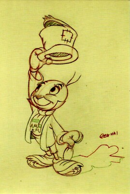 PINOCCHIO, JIMINY CRICKET, CONCEPT ART BY RICHARD ANTHONY, NICE POSTCARD 