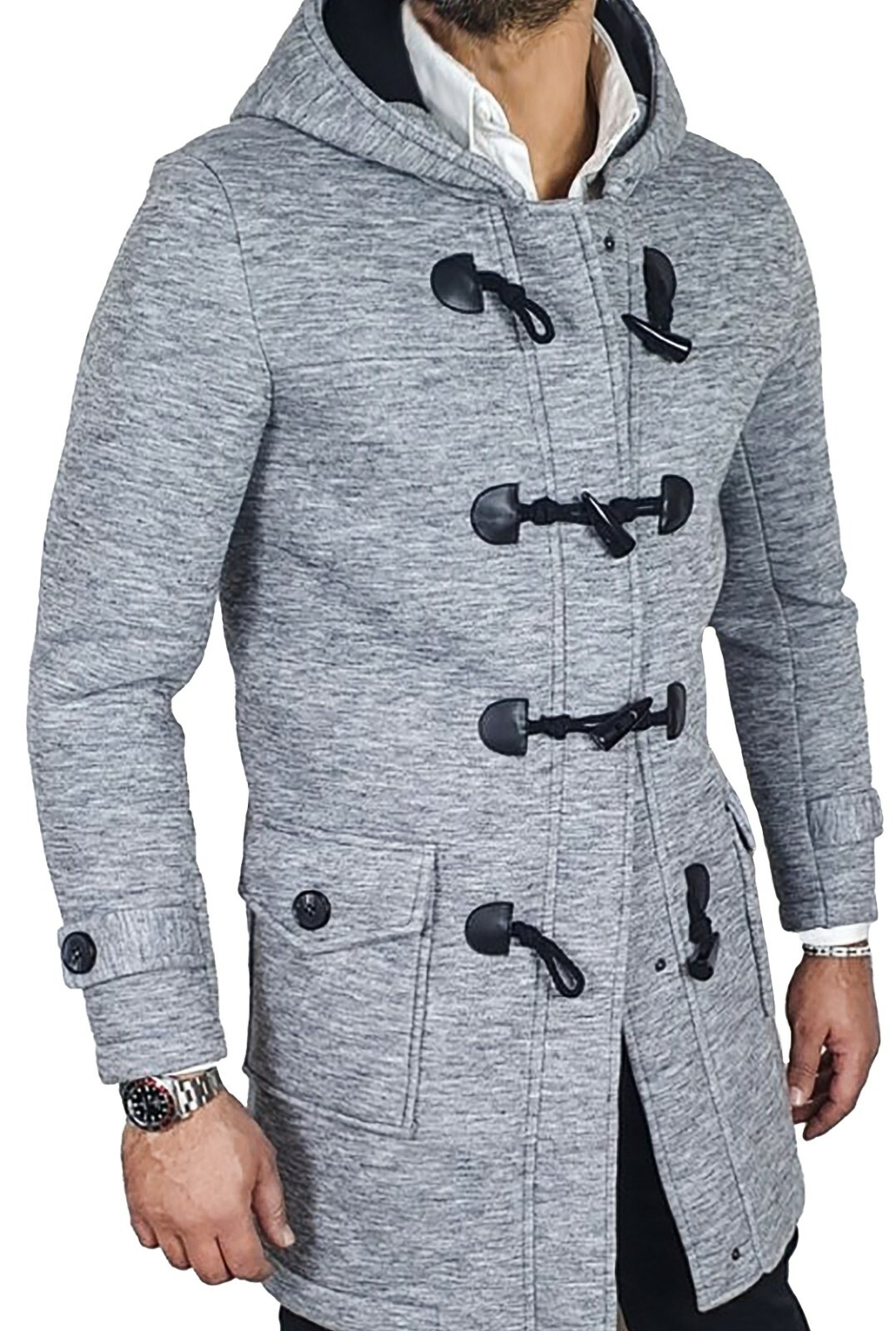 Cappotto Montgomery uomo grigio slim fit invernale made in Italy con  cappuccio