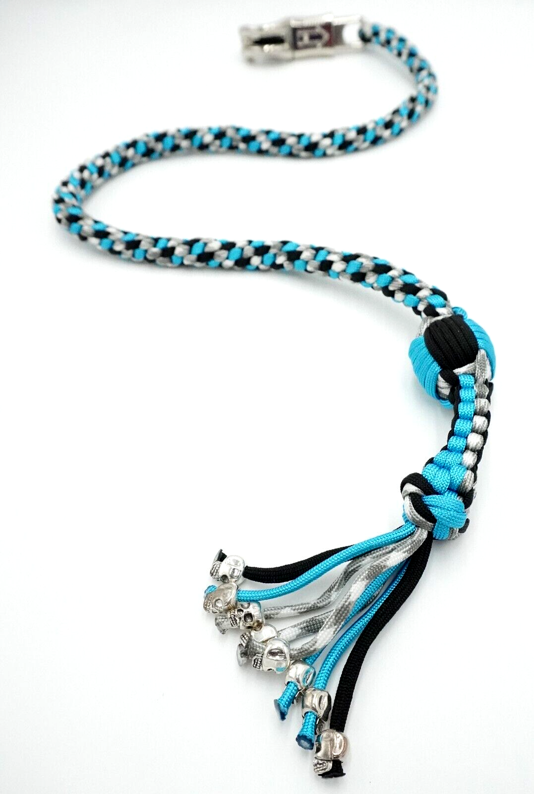 550 Paracord Motorcycle Whip Get Back whip 1" Ball & Skulls 36" Teal Gray Black