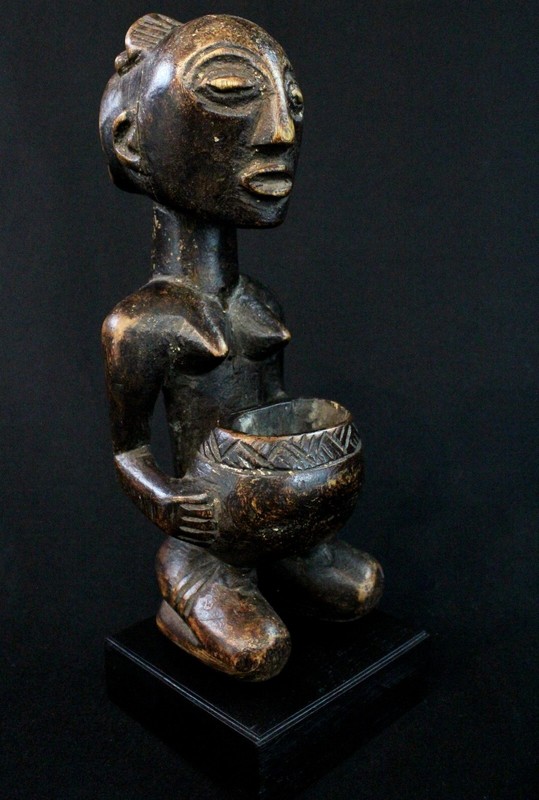 Art Africain Arts Premiers Statue Porteuse De Coupe Luba Sur Socle - 26 Cms ++++