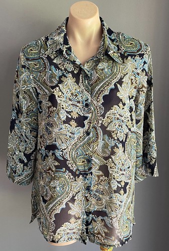 MILLERS Shirt Multicoloured Paisley Print Button Up Blouse 3/4 Sleeve Top Sz 14