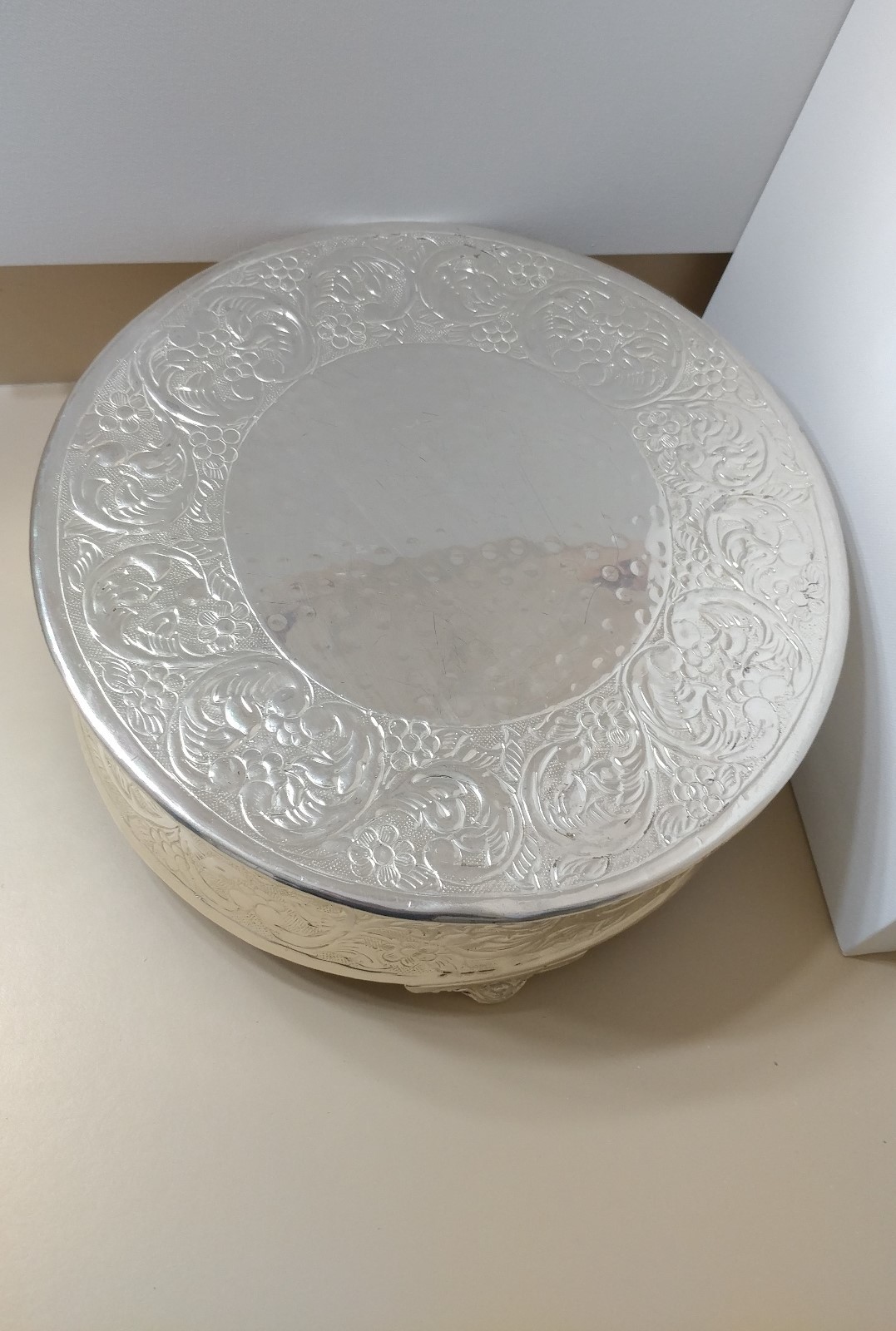 Vintage Silver Plated  Round Embossed Cake Stand
