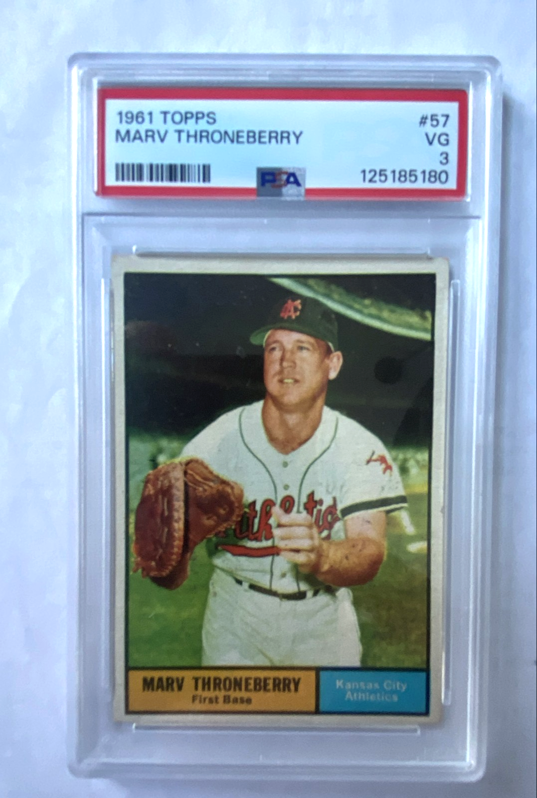1961 Marv Throneberry Topps Kansas City Athletics Baseball card PSA 3 #57