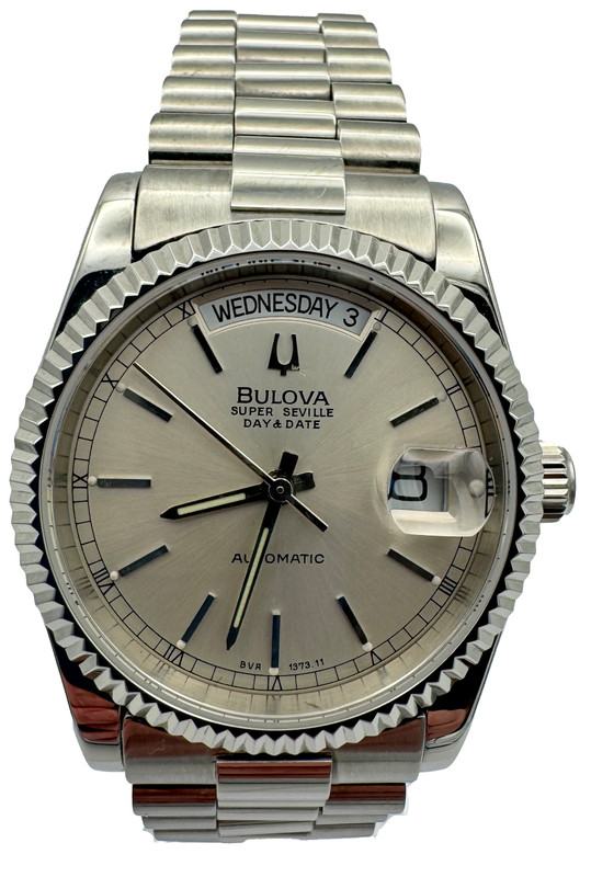 Bulova Super Seville Silver Dial Day-Date President Vintage Automatik-Armbanduhr