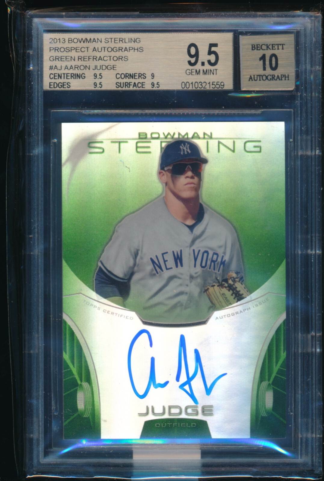 A.ジャッジRC AU ゴールドリフ BGS9.5GEM MINTです。 BGS 9.5/10 AARON JUDGE AUTO 2013 Bowman Sterling GREEN