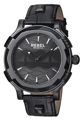 Pre-owned Rebel Men's Rb102-6071 Brooklyn Bridge Black Dial Black Leather Wristwatch