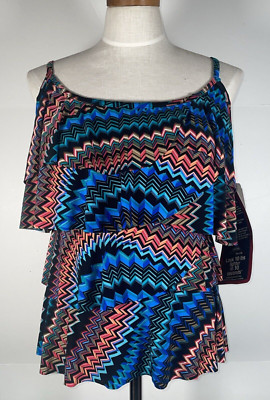 Women MIRACLESUIT Ruffled Tiered Tankini Top Swimwear Size US 14DD NWT NEW