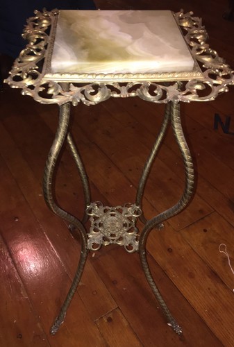 Beautiful Antique Bradley Hubbard Brass Marble Plant Fern Stand Table