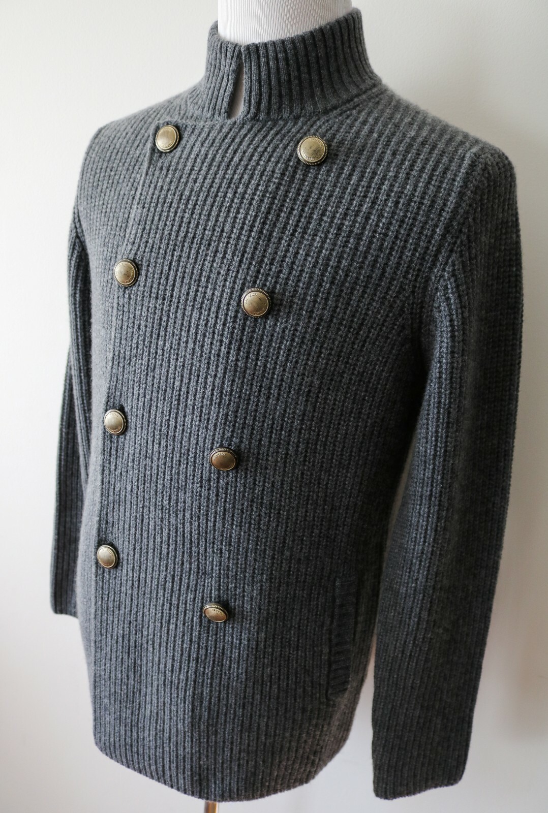 Pre-owned Brunello Cucinelli $3545  Gray English Rib 100% Cashmere Cardigan Sweater 50 Euro