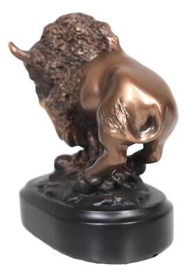 Ebros Western Charging American Bison Small Bronze Patinated Resin Statue