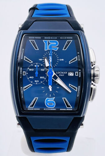 Pre-owned Locman Men's Watch  Tremila Chronograph Titanium Steel Rubber Total Blue Rare