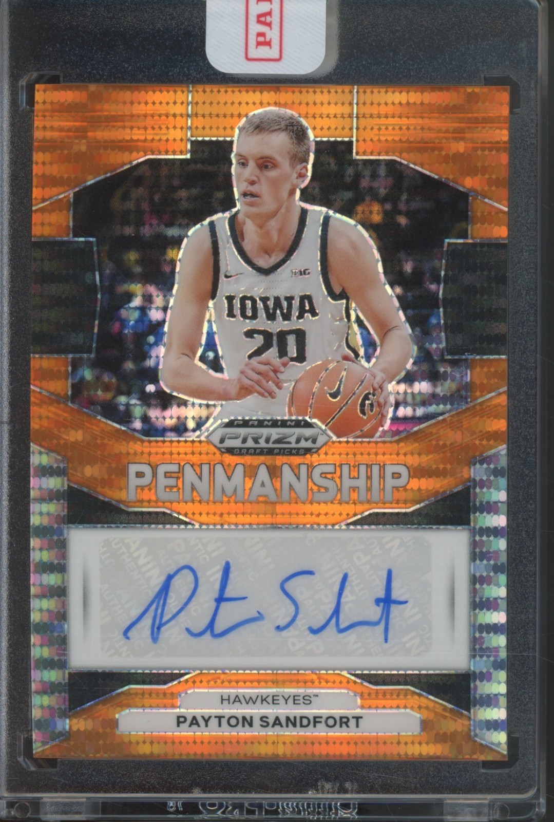 2024 Panini Prizm Penmanship Orange Pulsar Payton Sandfort 18/49 Auto Autograph
