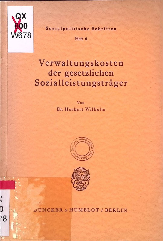 Verwaltungskosten Der Gesetzlichen SozialleistungstrÃ¤Ger. Sozialpolitisc 2206081