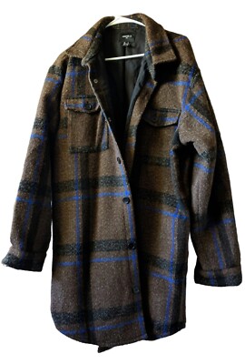 Forever 21 Men Plaid Trench Coat Jacket SIZE MEDIUM M NEW Hippie Hipster Classic