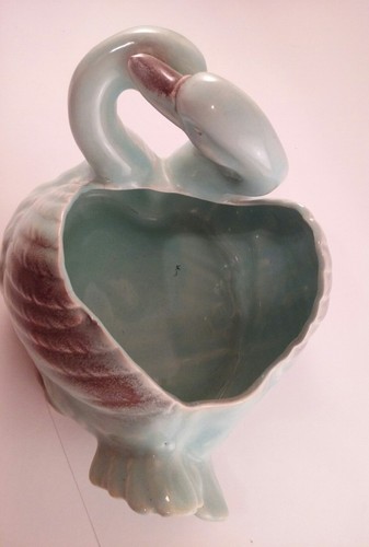 Vintage ceramic swans planter turquoise color
