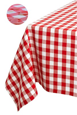 Tektrum 60''X84'' Rectangle Tablecloth-Waterproof/Wrinkle Free - Red/White Checker