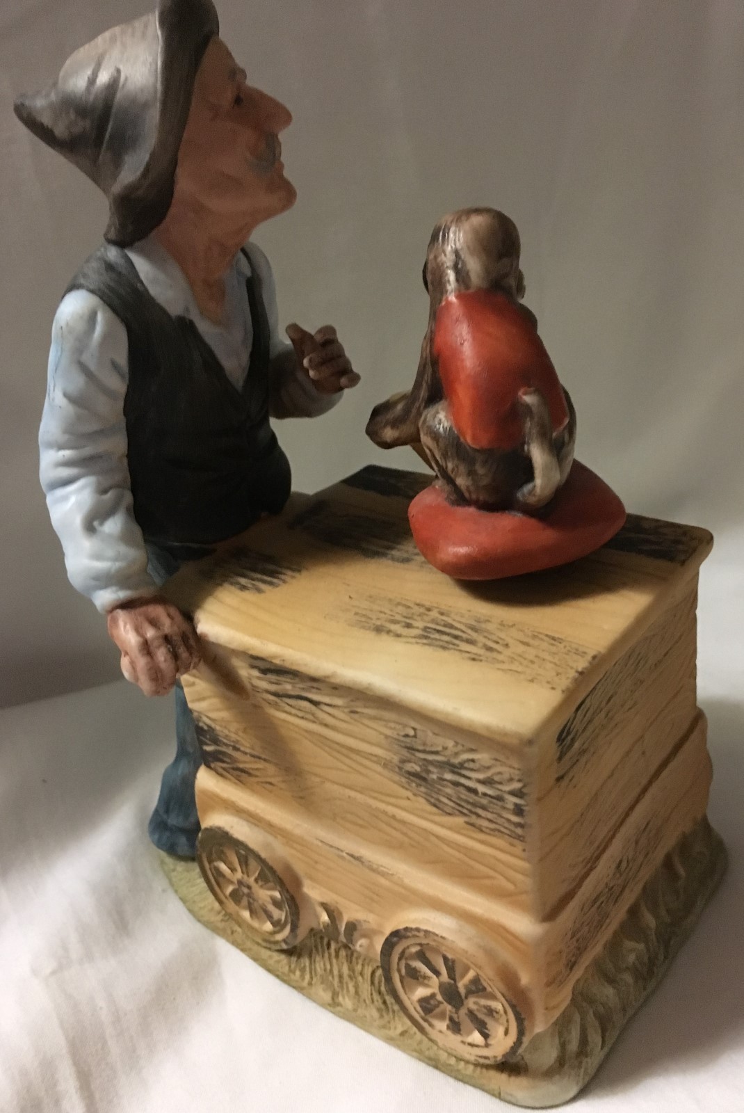 Enesco Organ Grinder And Monkey Music Box Porcelain Bisque E-4164, Made In Japan