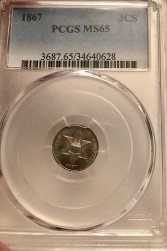1867-P 3c Three Cent Silver PCGS MS65 PCGS Price Guide 15,500 Near Finest Known