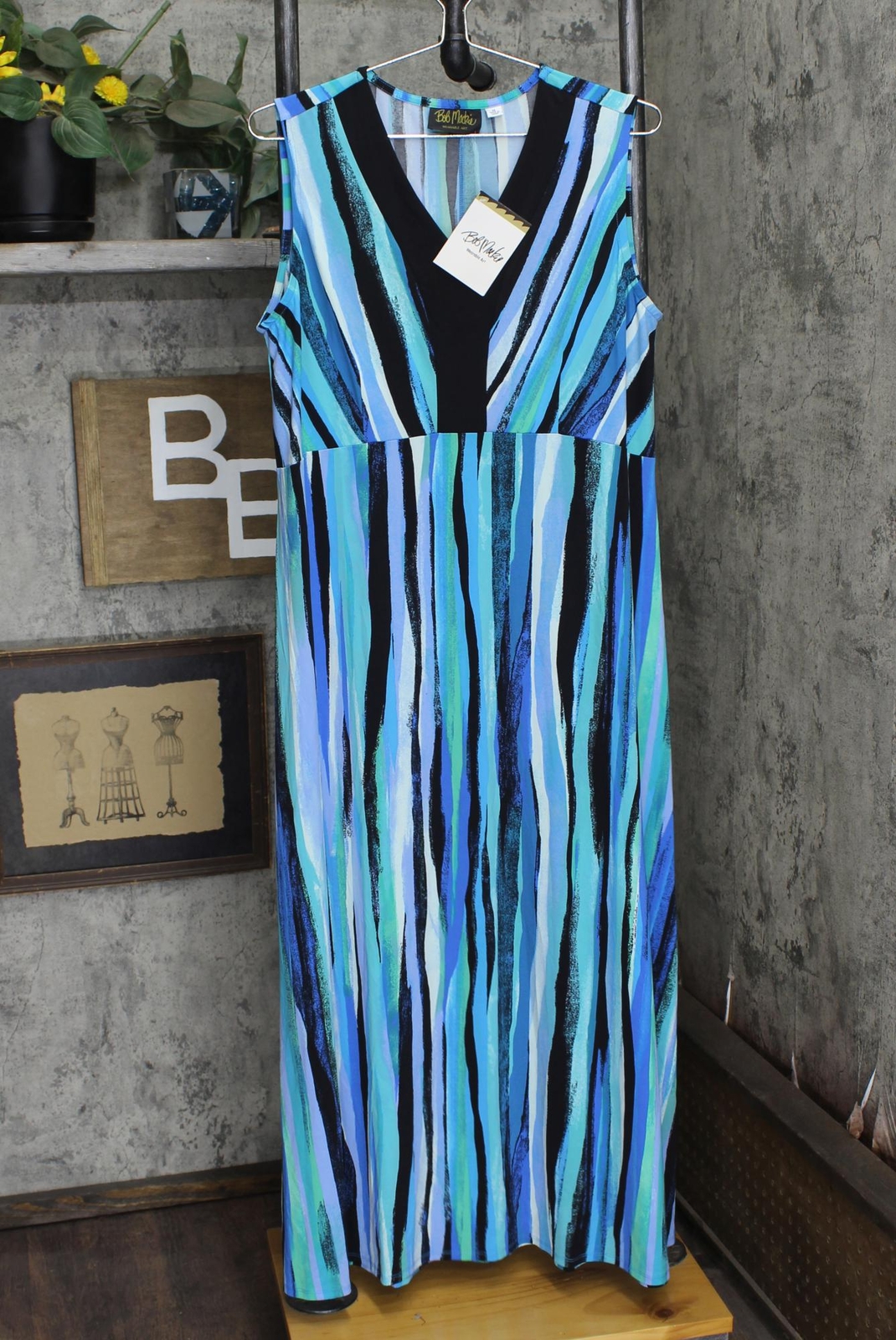 Bob Mackie Womens V-Neck Striped Knit Maxi Dress 166ddda63a2965 Blue Multi  M | eBay