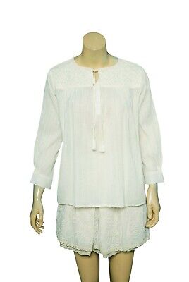 Sita Murt Embroidered Top S 36 Women's Casual Long Sleeve Ivory Blouse NWT 22940
