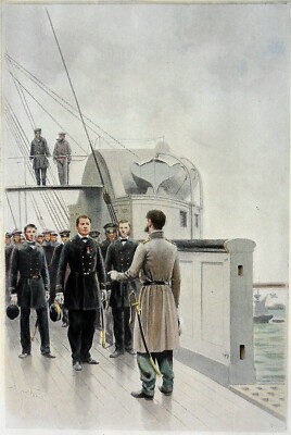 GUERRE de CRIMÉE- PLÉNIPOTENTIAIRE RUSSE à bord du "TÉNARE" - Gravure du 19e