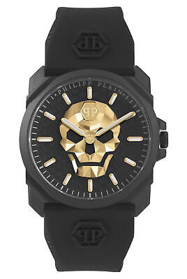 Pre-owned Philipp Plein Mens Wristwatch  Skull King Pwlaa0322 Silicone Black