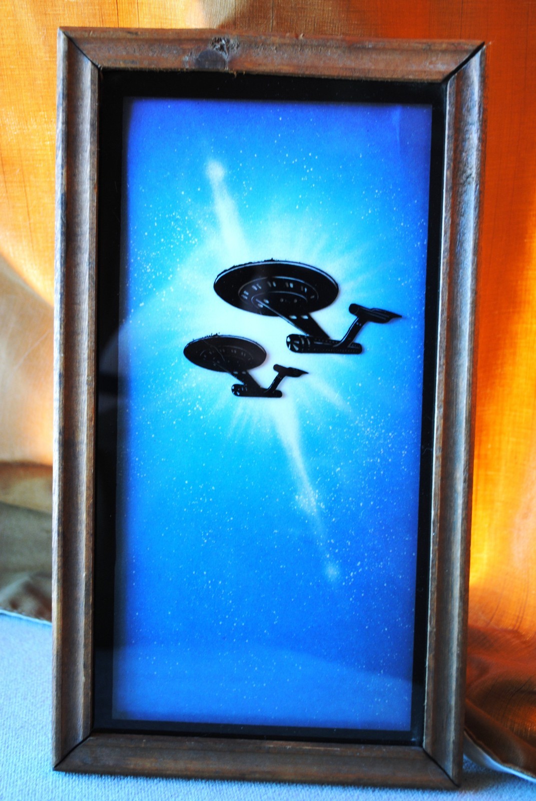 Vintage Star Trek Original Series Enterprise Reverse Painting on Glass Framed