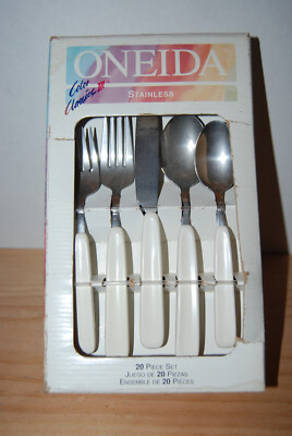 Oneida Color Classic III White Plastic Handle Stainless Flatware Set New In Box