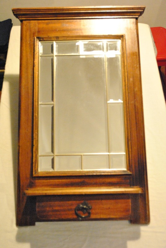 Specchio Bagno Arte Povera Massello Con Cassetto Piombato Vintage '60 80x45