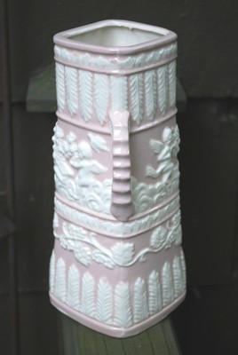 Vintage 1950s Japan CAMEO CUPIDS VASE W HANDLES  Shell Pink & Ivory Ceramic