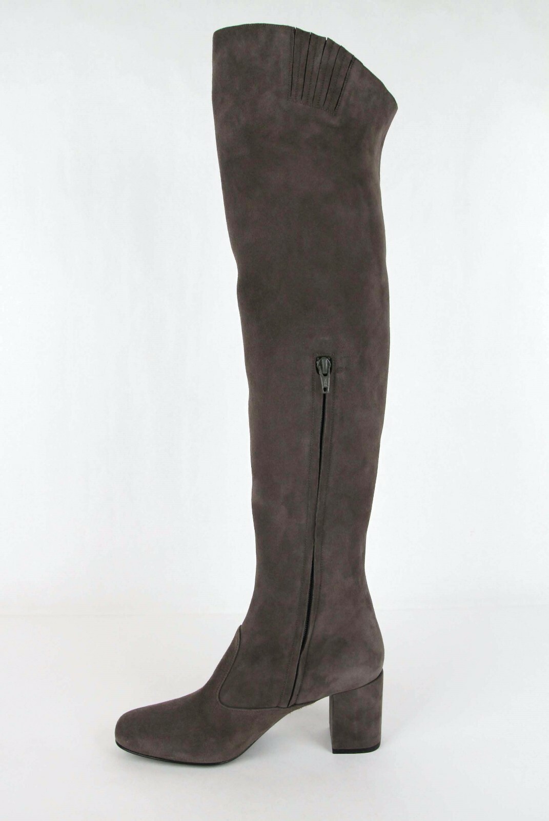 Pre-owned Saint Laurent Women's Dark Gray Suede Bb 70 Over The Knee Boot 393826 1250