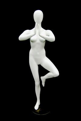Adult Female Glossy White Tree Pose Yoga Faceless Fiberglass Mannequin