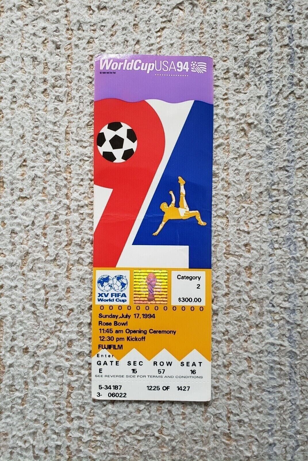 FIFA World Cup 1994 Final (Brazil vs. Italy) Stub Ticket | eBay FIFA World Cup 1994 Final (Brazil vs. Italy) Stub Ticket | eBay