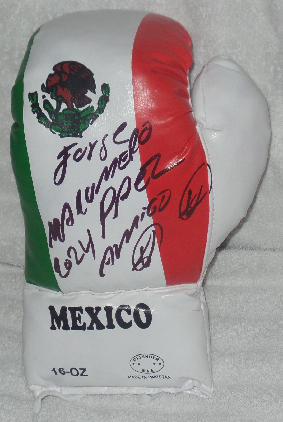JORGE MAROMERO PAEZ SIGNED AUTO'D MEXICO FLAG BOXING GLOVE