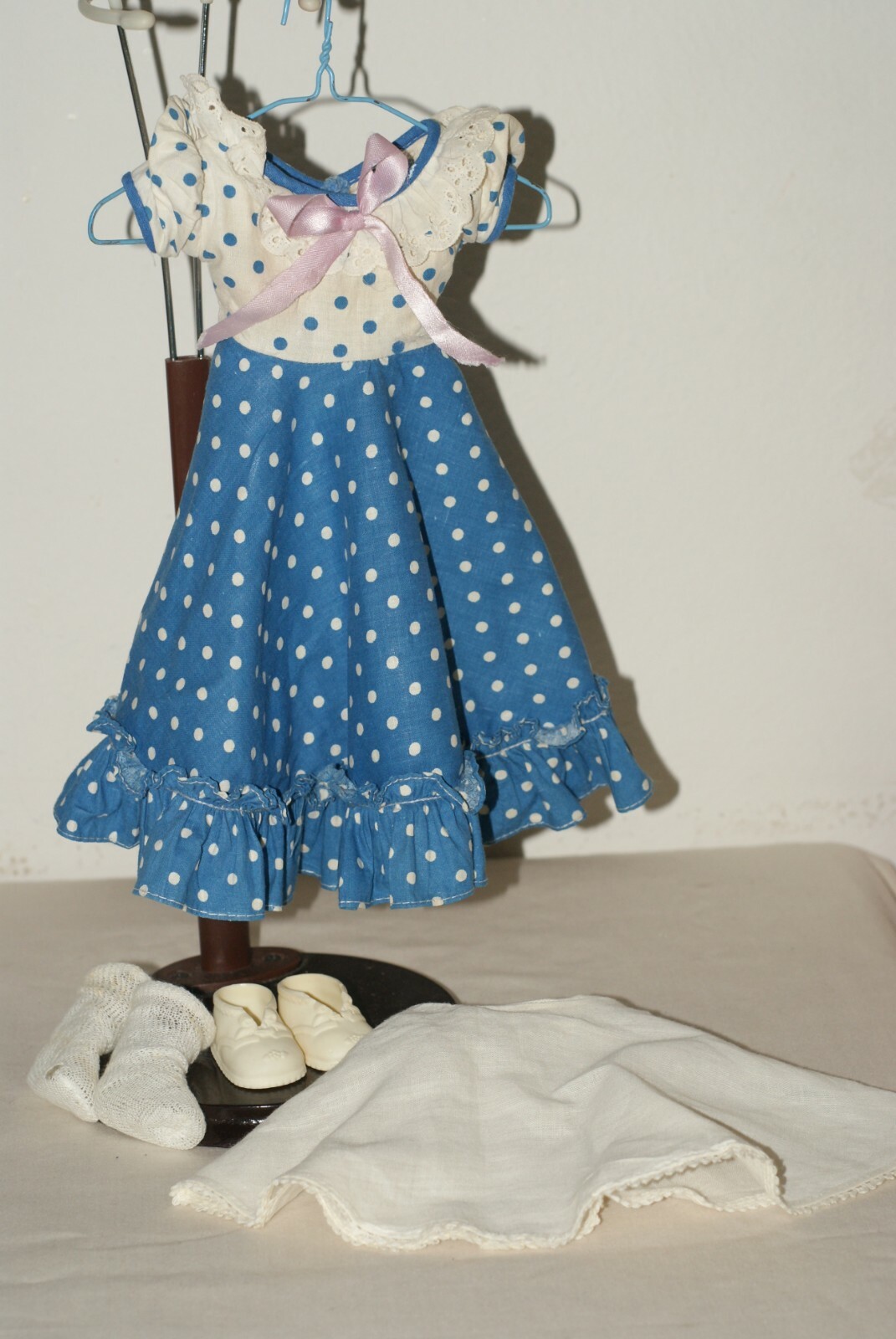 PRETTY! Vintage Arranbee Blue Polka Dot Square Dance Dress, Slip Shoes, Socks Fo