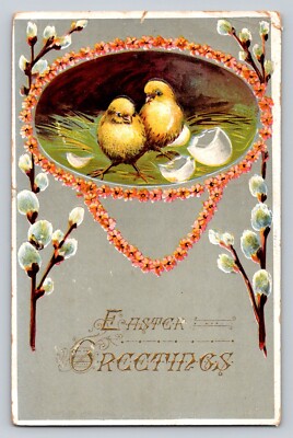 c1910 Fantasy Chicks Willows Egg Shell Easter P726