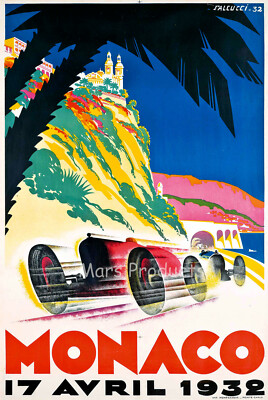 1932 Monaco French Riviera Vintage Automotive Racing Poster 24x36