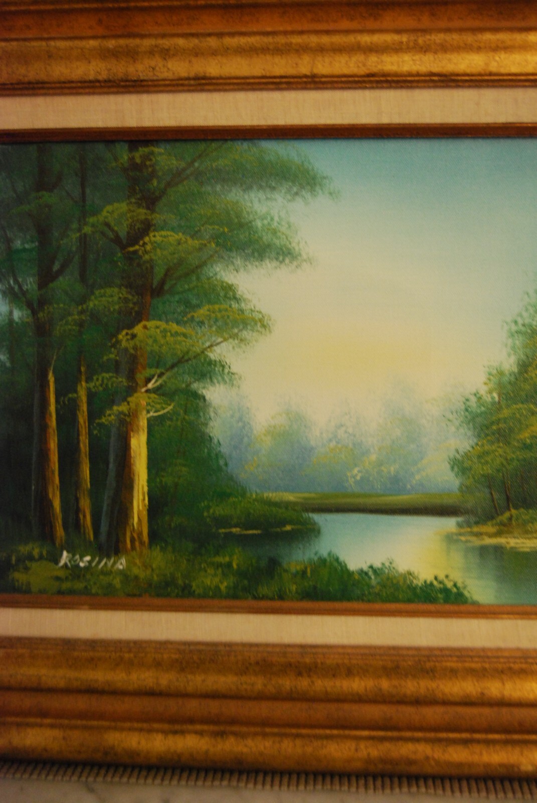 VTG 1970'S FRAMED SIG ORIGINAL OIL RIVER AND FOREST COUNTRY SCENE ARTIST: ROSINA
