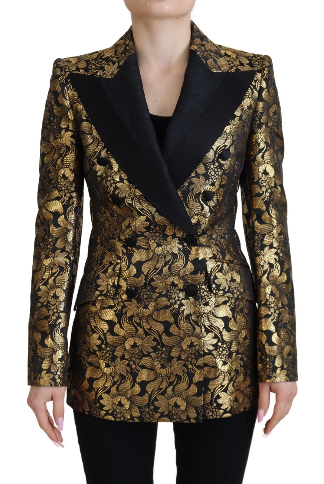DOLCE & GABBANA Jacket Blazer Black Gold Jacquard Coat IT40 DOLCE & GABBANA Jacket Blazer Black Gold Jacquard Coat IT40