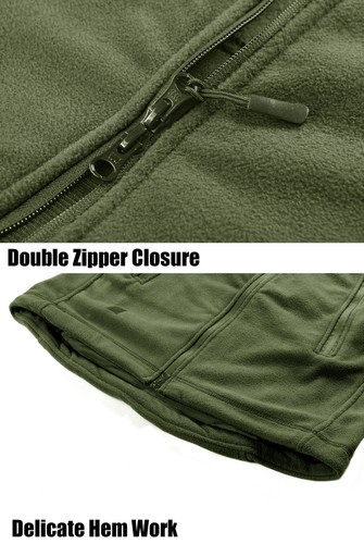 Men's Tactical Fleece Jacket Full-Zip Hooded Windproof Coat Outdoor Hiking Work