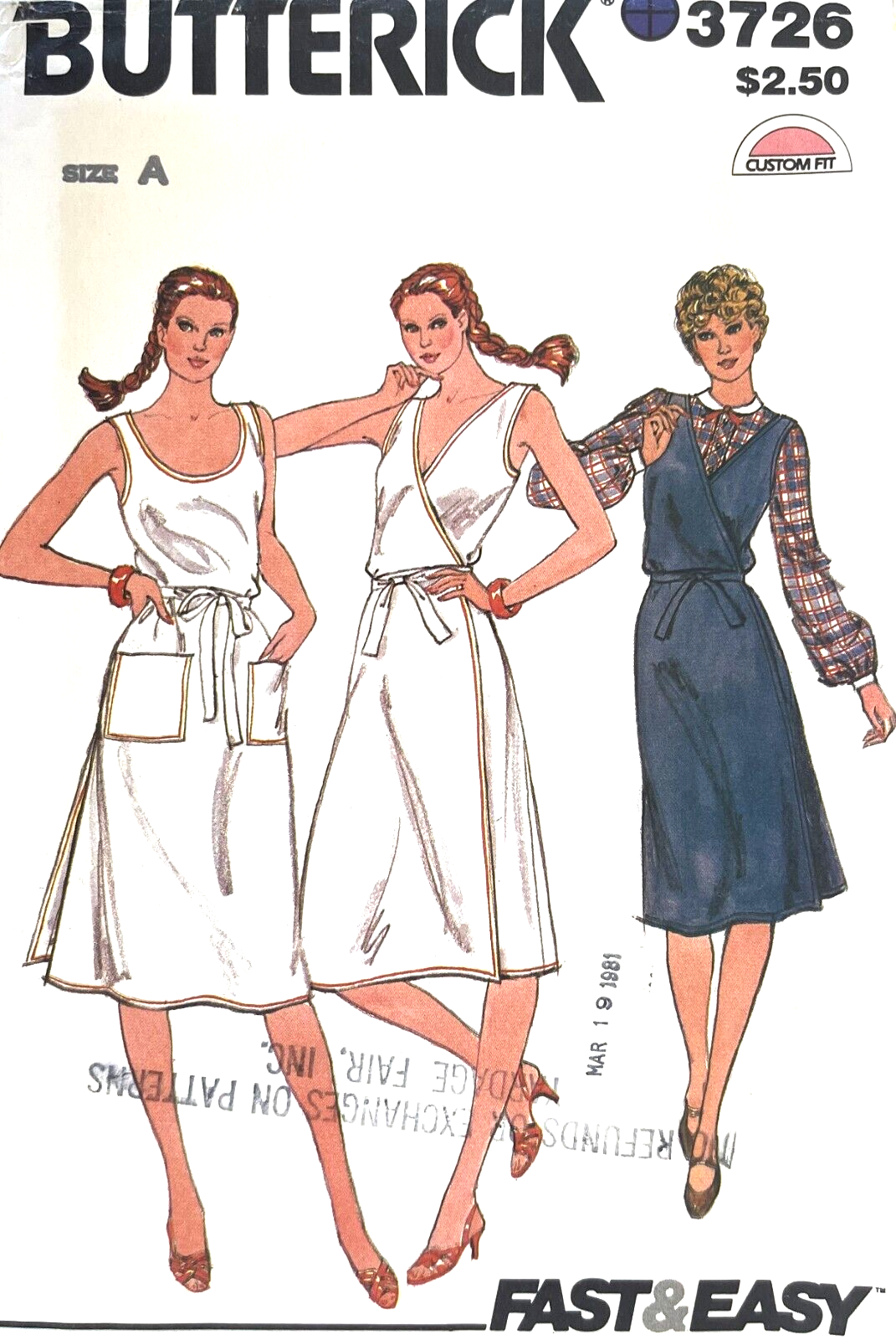 1970's Butterick Misses' Wrap Dress,Jumper Pattern 3726 Size
