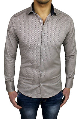 ELEGANTE CAMICIA UOMO DIAMOND MADE IN ITALY BEIGE MICRO FANTASIA da S a XXL