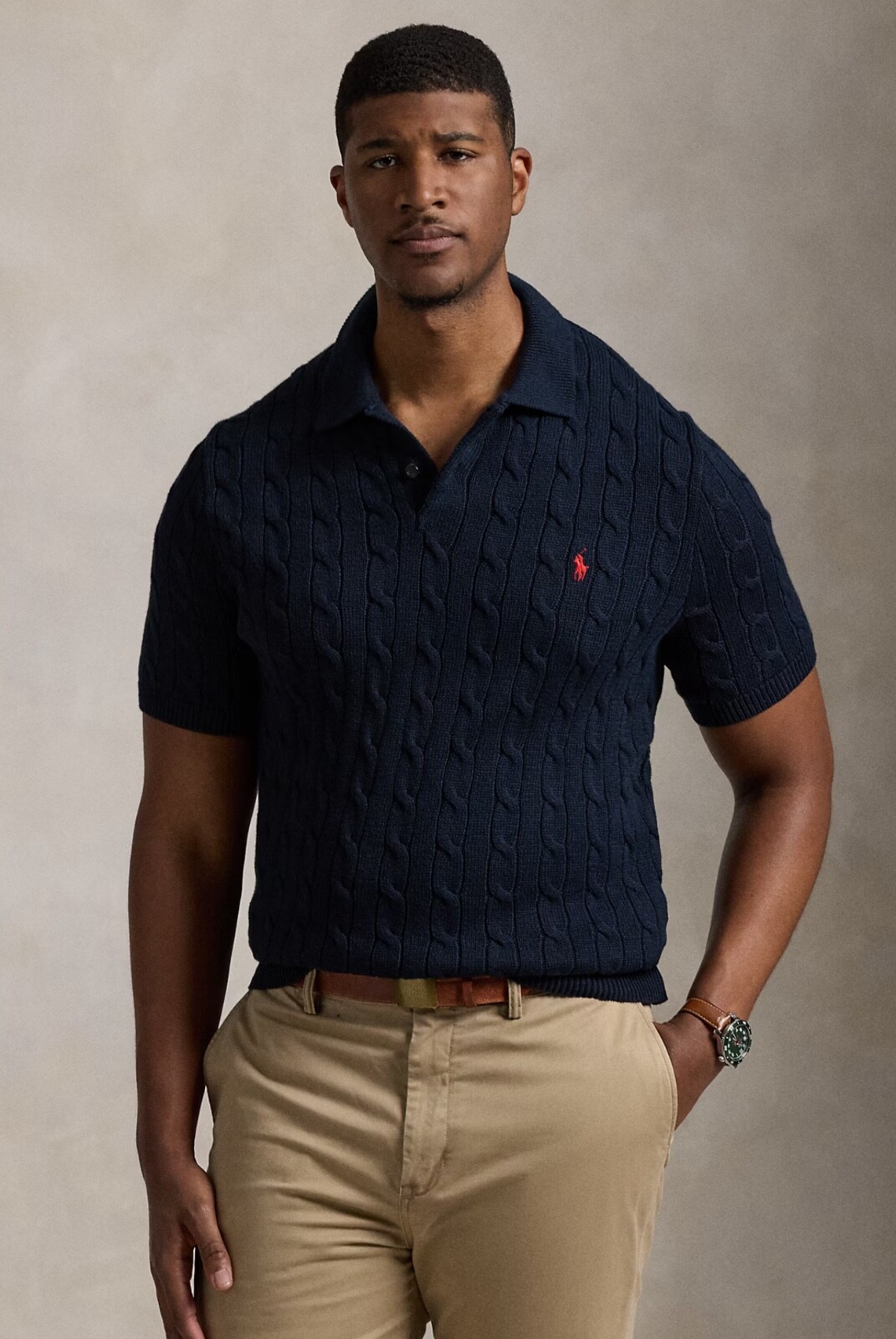 NWT Polo Ralph Lauren Big Tall NAVY Cable Knit Polo-Collar Short