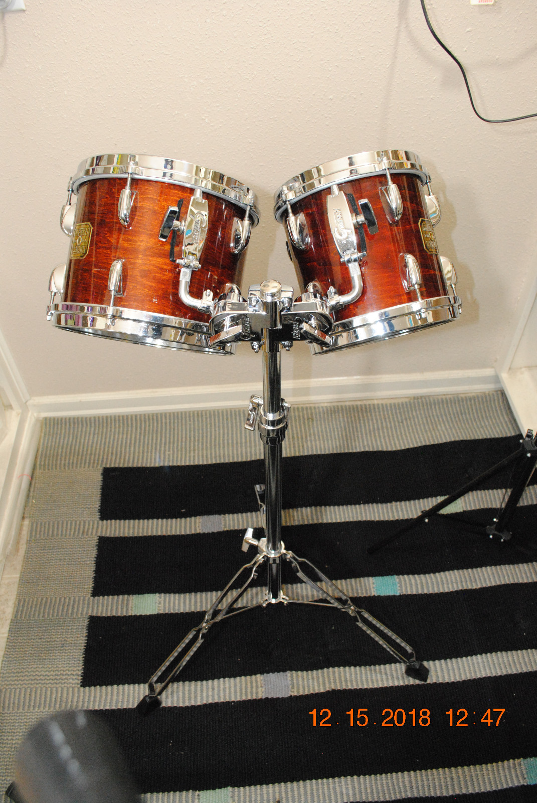 Vintage Gretsch USA 8X8, 8X10 Walnut Tom And Double Tom Holder Stand SKB Cases