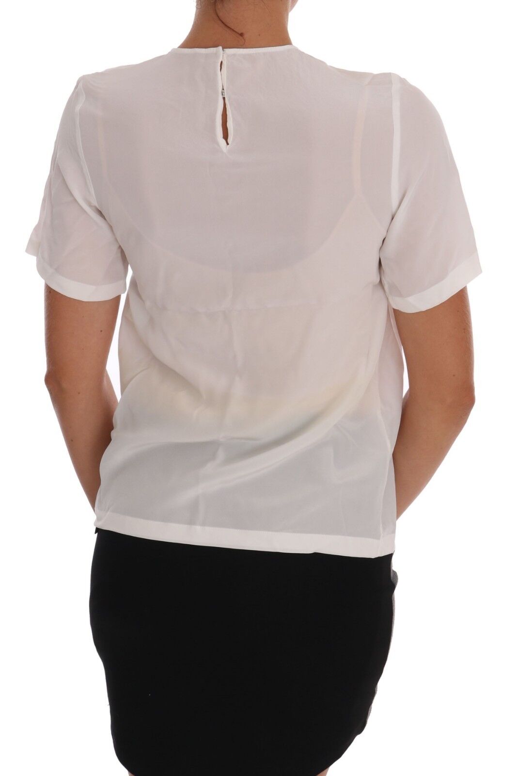 Pre-owned Dolce & Gabbana Blouse T-shirt White Silk Italia Is Love It36 / Us2 /xs Rrp $880